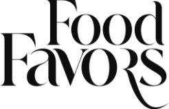 Zwart logo van het merk Food Favors met sierlijke typografie.